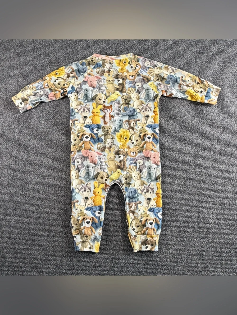 Molo Long-Sleeve Baby Romper All-Over Crochet Cute Animals 9 Months Organic NWT